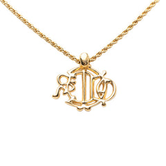 ディオール ロゴ エンブレム ペンダント ネックレス ゴールド メッキ ラインストーン レディース Dior 【中古】