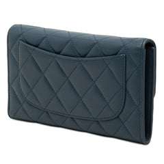 シャネル マトラッセ ココマーク 長財布 ネイビー ラムスキン レディース CHANEL 【中古】
