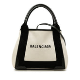 バレンシアガ ネイビーカバスXS ハンドバッグ ショルダーバッグ 2WAY 390346 アイボリー ブラック キャンバス レザー レディース BALENCIAGA 中古