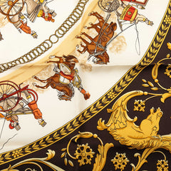 エルメス カレ90 LA PROMENADE DE LONGCHAMPS ロンシャンへの散歩 スカーフ ブラウン マルチカラー シルク レディース HERMES 【中古】