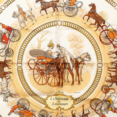 エルメス カレ90 LA PROMENADE DE LONGCHAMPS ロンシャンへの散歩 スカーフ ブラウン マルチカラー シルク レディース HERMES 【中古】