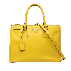 プラダ サフィアーノ 三角ロゴプレート ガレリア ハンドバッグ ショルダーバッグ 2WAY イエロー レザー レディース PRADA 中古