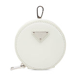 プラダ 三角ロゴ コインケース ラウンドポーチ キーチャーム ホワイト パテントレザー レディース PRADA 【中古】