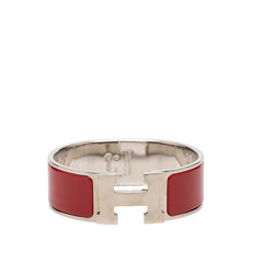 エルメス クリッククラックH PM バングル ブレスレット シルバー レッド メタル エナメル レディース HERMES 【中古】