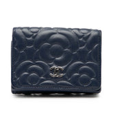 シャネル カメリア ココマーク 三つ折り財布 ネイビー レザー レディース CHANEL 【中古】
