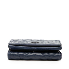 シャネル カメリア ココマーク 三つ折り財布 ネイビー レザー レディース CHANEL 【中古】