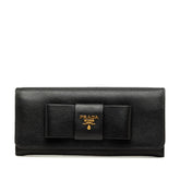 プラダ リボン 長財布 1M1132 ブラック サフィアーノレザー レディース PRADA 【中古】