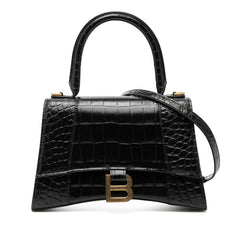 バレンシアガ アワーグラス スモール クロコ型押し ハンドバッグ ショルダーバッグ 2WAY ブラック レザー レディース BALENCIAGA 【中古】