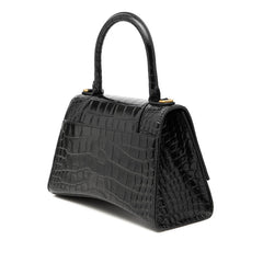 バレンシアガ アワーグラス スモール クロコ型押し ハンドバッグ ショルダーバッグ 2WAY ブラック レザー レディース BALENCIAGA 【中古】