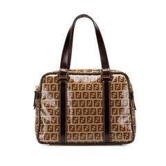 フェンディ ズッキーノ ハンドバッグ 16427 ブラウン エナメル キャンバス レディース FENDI 【中古】