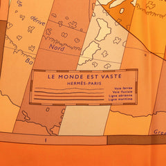 エルメス カレ90 LE MONDE EST VASTE 世界地図 スカーフ オレンジ シルク レディース HERMES 【中古】