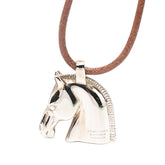 エルメス シュバル ホース 馬 ネックレス シルバー ブラウン メタル レザー レディース HERMES 【中古】