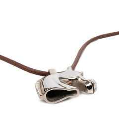 エルメス シュバル ホース 馬 ネックレス シルバー ブラウン メタル レザー レディース HERMES 【中古】