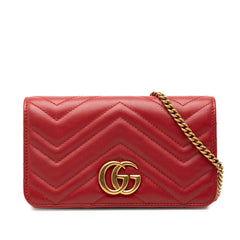 グッチ GGマーモント キルティング チェーン ショルダーバッグ 488426 レッド レザー レディース GUCCI 【中古】