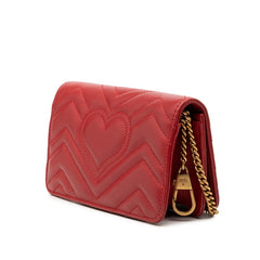 グッチ GGマーモント キルティング チェーン ショルダーバッグ 488426 レッド レザー レディース GUCCI 【中古】