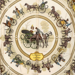 エルメス カレ90 ロンシャンへの散歩 La Promenade de Longchamps スカーフ レッド マルチカラー シルク レディース HERMES 【中古】