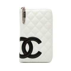 シャネル カンボン マトラッセ ラウンドファスナー 長財布 ホワイト ブラック レザー レディース CHANEL 【中古】