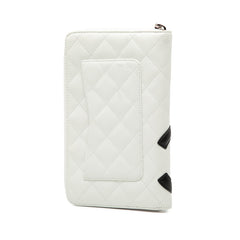 シャネル カンボン マトラッセ ラウンドファスナー 長財布 ホワイト ブラック レザー レディース CHANEL 【中古】