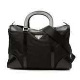 プラダ 三角ロゴプレート ハンドバッグ ショルダーバッグ 2WAY ブラック ナイロン レザー レディース PRADA 【中古】