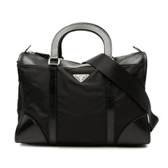 プラダ 三角ロゴプレート ハンドバッグ ショルダーバッグ 2WAY ブラック ナイロン レザー レディース PRADA 【中古】