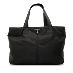 プラダ 三角ロゴプレート ハンドバッグ トートバッグ ブラック ナイロン レザー レディース PRADA 【中古】