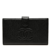 シャネル ココマーク 二つ折り 長財布 A13498 ブラック キャビアスキン レディース CHANEL 中古