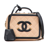 シャネル マトラッセ CCフィリグリー ココマーク チェーン ショルダーバッグ ベージュ ブラック キャビアスキン レディース CHANEL 【中古】