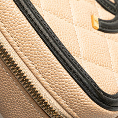 シャネル マトラッセ CCフィリグリー ココマーク チェーン ショルダーバッグ ベージュ ブラック キャビアスキン レディース CHANEL 【中古】