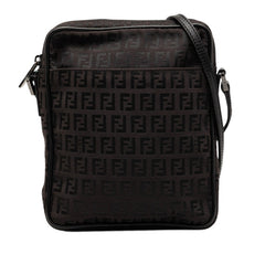 フェンディ ズッキーノ 斜め掛け ショルダーバッグ 8BT053 ブラック キャンバス レザー レディース FENDI 【中古】