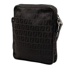 フェンディ ズッキーノ 斜め掛け ショルダーバッグ 8BT053 ブラック キャンバス レザー レディース FENDI 【中古】