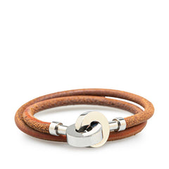 エルメス ランスロット ブレスレット チョーカー ブラウン シルバー レザー メタル レディース HERMES 【中古】