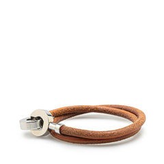 エルメス ランスロット ブレスレット チョーカー ブラウン シルバー レザー メタル レディース HERMES 【中古】