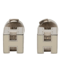 エルメス カージュドアッシュ Hキューブ ロゴ スタッドピアス シルバー ホワイト メタル レディース HERMES 【中古】