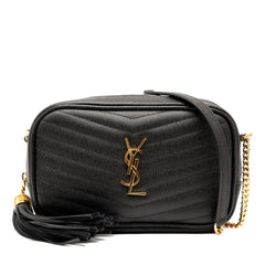 サンローラン ルー フリンジ チェーン ショルダーバッグ カメラバッグ ブラック レザー レディース SAINT LAURENT 【中古】