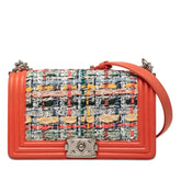 シャネル ココマーク ボーイシャネル チェーン ショルダーバッグ オレンジ マルチカラー ラムスキン ツイード レディース CHANEL 【中古】