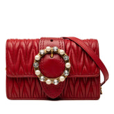 ミュウミュウ マテラッセ 斜め掛け チェーン ショルダーバッグ レッド レザー ビジュー レディース MIUMIU 【中古】