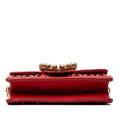 ミュウミュウ マテラッセ 斜め掛け チェーン ショルダーバッグ レッド レザー ビジュー レディース MIUMIU 【中古】
