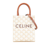 セリーヌ トリオンフ ミニ バーティカル カバ ハンドバッグ ショルダーバッグ 2WAY ホワイト ブラウン PVC レザー レディース CELINE 【中古】