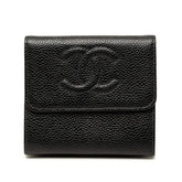 シャネル ココマーク 二つ折り財布 ブラック キャビアスキン レディース CHANEL 中古