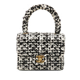 シャネル ココマーク ミニ ハンドバッグ ブラック ホワイト ツイード スパンコール レディース CHANEL 【中古】