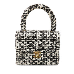 シャネル ココマーク ミニ ハンドバッグ ブラック ホワイト ツイード スパンコール レディース CHANEL 【中古】