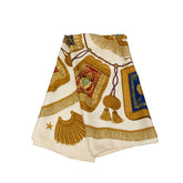 エルメス カレ90 POSTE ET CAVALERIE サーベル飾袋 スカーフ ホワイト ゴールド マルチカラー シルク レディース HERMES 【中古】