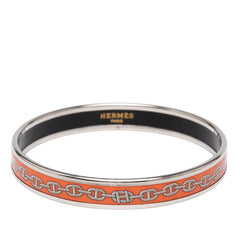 エルメス エマイユ シェーヌダンクル モチーフ バングル シルバー オレンジ メタル レディース HERMES 【中古】
