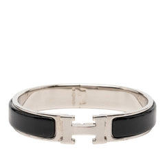 エルメス クリックH PM ブレスレット シルバー ブラック メタル エナメル レディース HERMES 【中古】