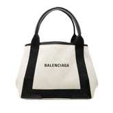 バレンシアガ ネイビー カバスS トートバッグ ハンドバッグ 339933 アイボリー ブラック キャンバス レザー レディース BALENCIAGA 中古