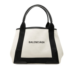 バレンシアガ ネイビー カバスS トートバッグ ハンドバッグ 339933 アイボリー ブラック キャンバス レザー レディース BALENCIAGA 中古