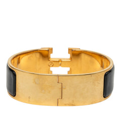 エルメス クリッククラックH GM ブレスレット バングル ゴールド ブラック メッキ エナメル レディース HERMES 【中古】
