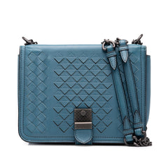 ボッテガヴェネタ イントレチャート ランウェイ チェーン ショルダーバッグ ブルー系 ラムスキン レディース BOTTEGAVENETA 中古