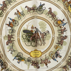 エルメス カレ90 LA PROMENADE DE LONGCHAMPS ロンシャンへの散歩道 スカーフ レッド マルチカラー シルク レディース HERMES 中古