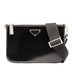 プラダ 三角ロゴプレート ショルダーバッグ 2VH129 ブラック レザー レディース PRADA 【中古】